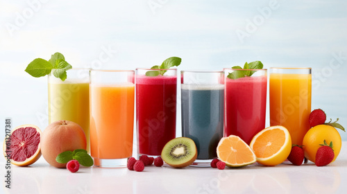 Assortment of fruit juices showcased against a white backdrop. Generative AI