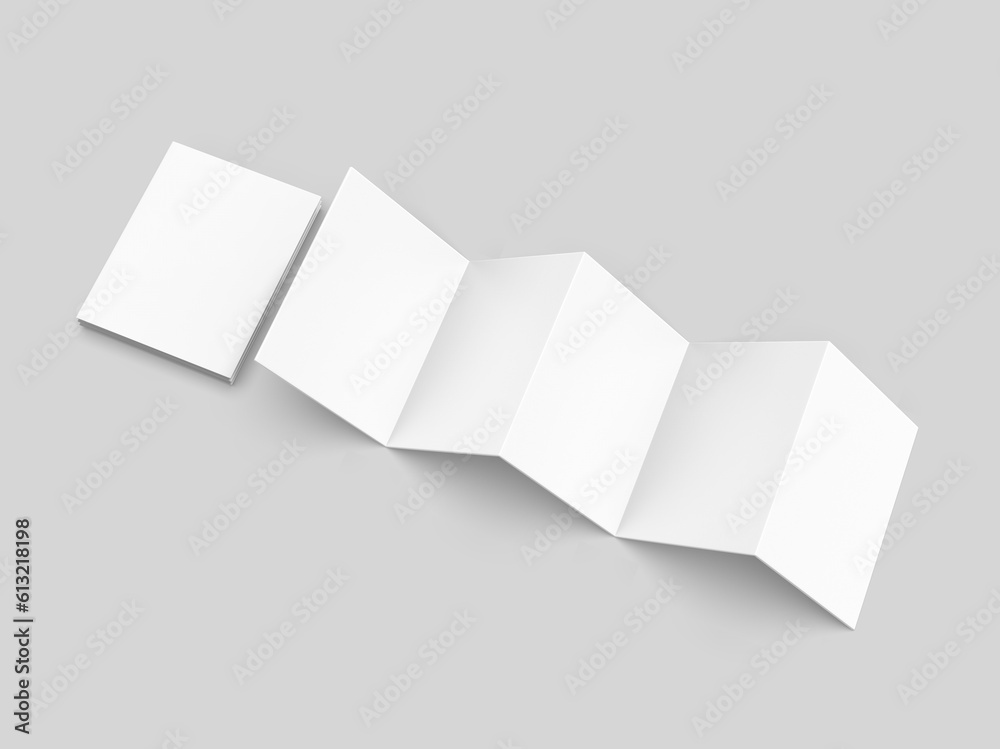Accordion fold brochure, ten page leaflet, concertina fold. blank white
