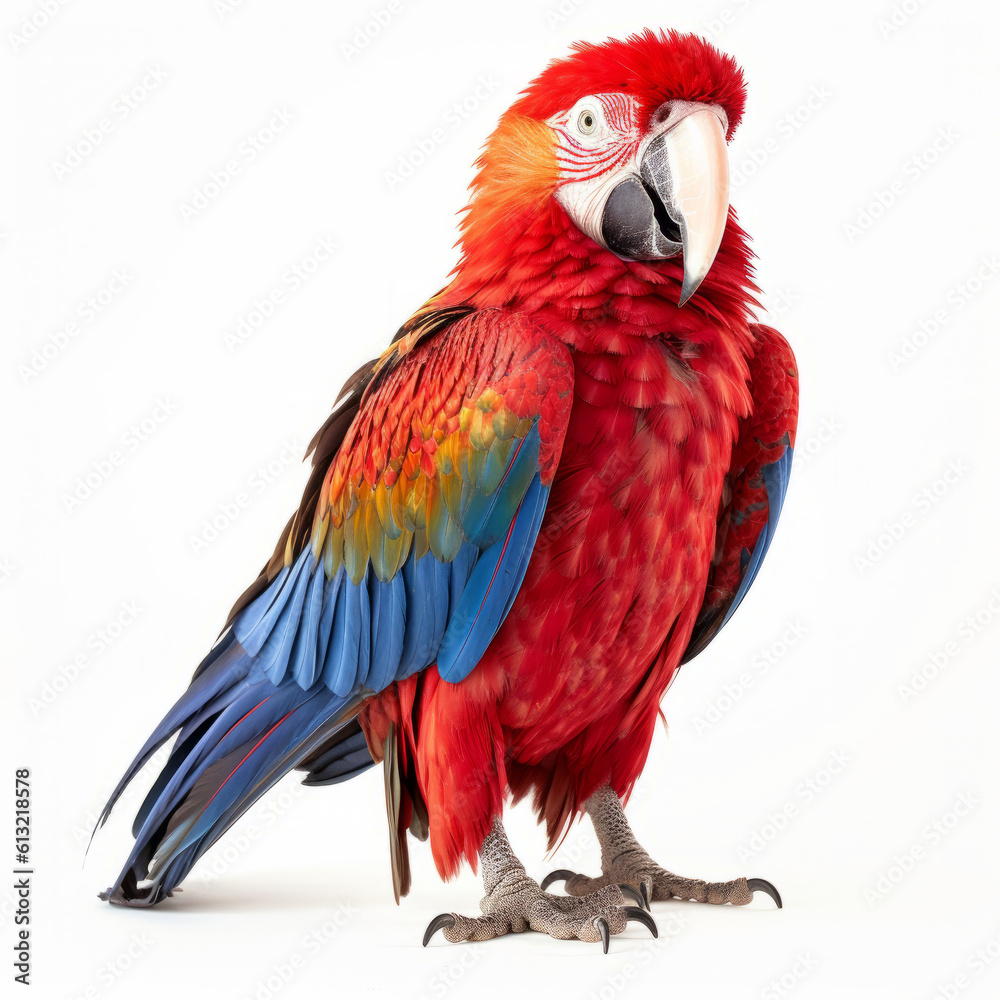 scarlet macaw on a white background.