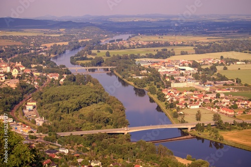A view to the river Labe surrounded by flat landscape near Litomerice, Czech republic