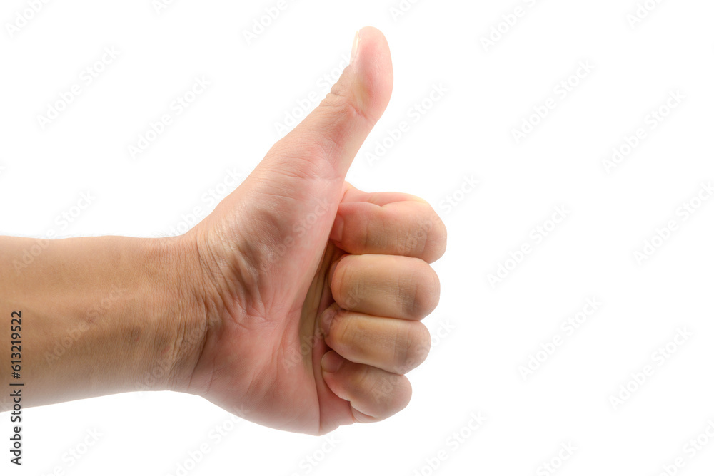 male hand thumbs up on white background, Like, positive gesture. male hand thumbs up on white background, Like, positive gesture.