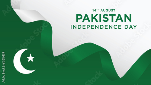 14th August happy independence day Pakistan with waving flag. vector illustration design