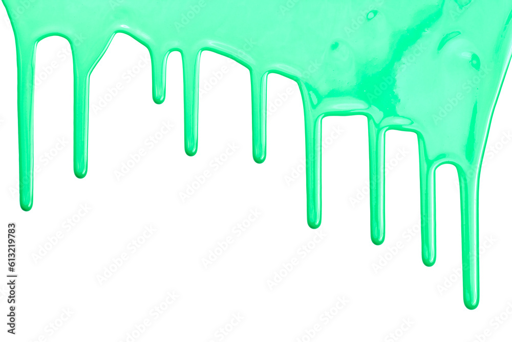 Paint drops flowing down on white paper. Green ink blots abstract background Paint drops flowing down on white paper. Green ink blots abstract background
