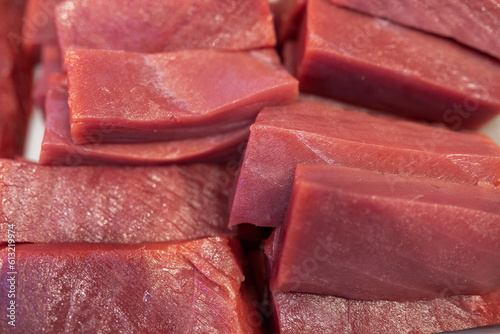 Slices of freshly cut red meat