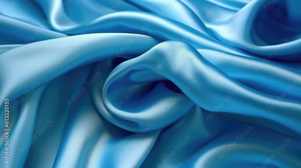 Obraz premium blue satin background with smooth folds. Satin silk fabric background. Rippling scarf texture. Luxury shiny wallpaper in blue 