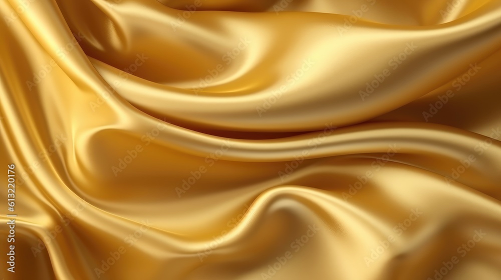 Golden satin background with smooth folds. Satin silk fabric background. Rippling scarf texture. Luxury shiny wallpaper in gold Golden satin background with smooth folds. Satin silk fabric background. Rippling scarf texture. Luxury shiny wallpaper in gold