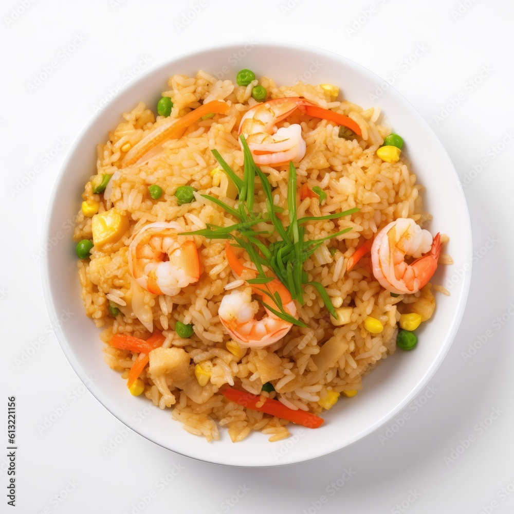 Shrimp Fried Rice isolated on white background. Generative AI Shrimp Fried Rice isolated on white background. Generative AI
