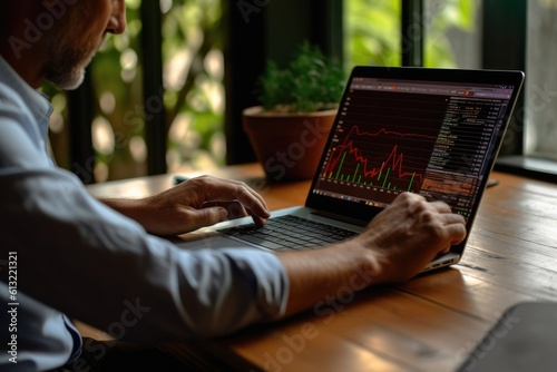 Businessman analyzing investment charts with laptop computer. Investment and trading concept. laptop computer with stock market chart. smart working. Business and financial concept. generative AI