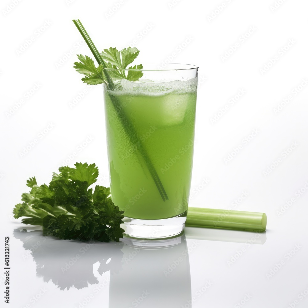 Celery juice isolated on white background. Generative AI Celery juice isolated on white background. Generative AI