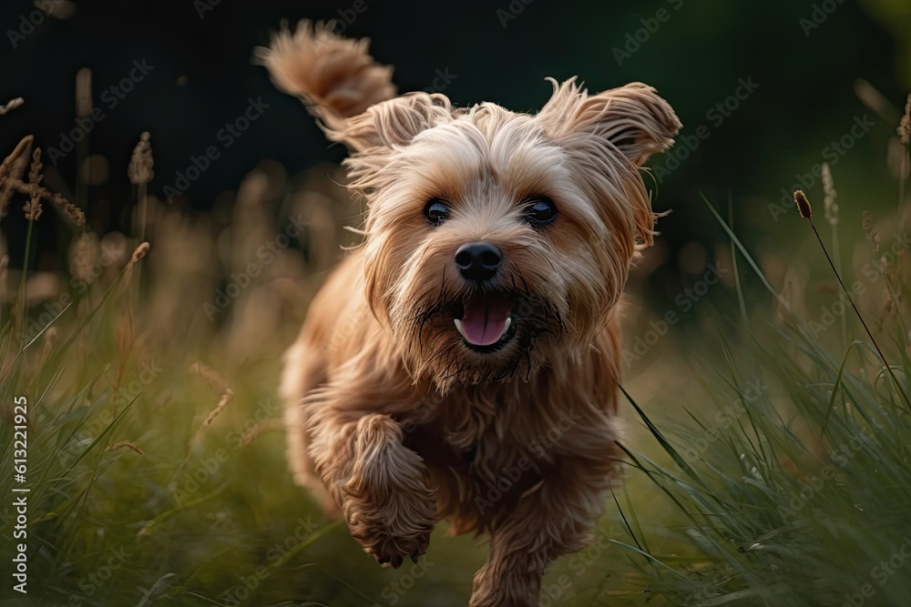 Happy Dog Running in a Meadow - Close Up Shot of a Cute and Playful Pet Enjoying the Outdoors