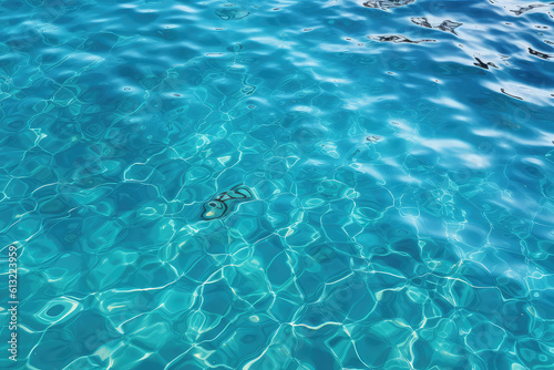 Texture of shiny bright blue clear water with small waves. The texture of the ocean or sea on a sunny day, background for web promotion. Generative AI photo imitation.
