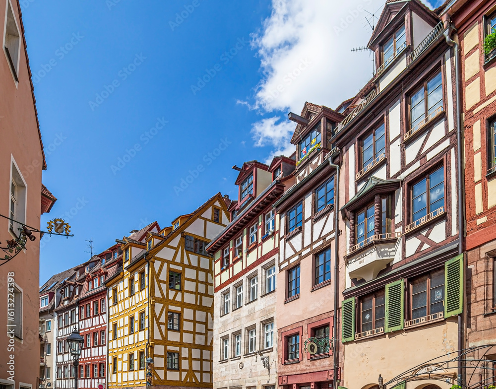 Weißgerbergasse, a street with 22 medieval half-timbered old houses, Nuremberg, Germany