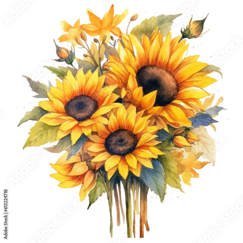 Sunflower Farmhouse Watercolor Ai Generative Clipart PNG