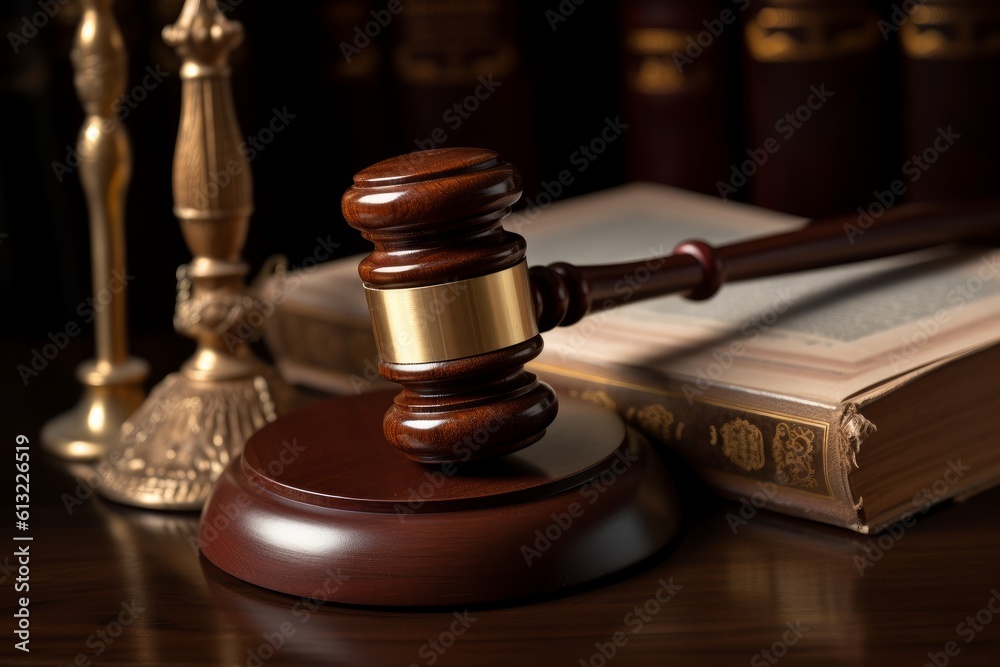 A wooden judge's gavel sitting on top of a wooden table A wooden judge's gavel sitting on top of a wooden table
