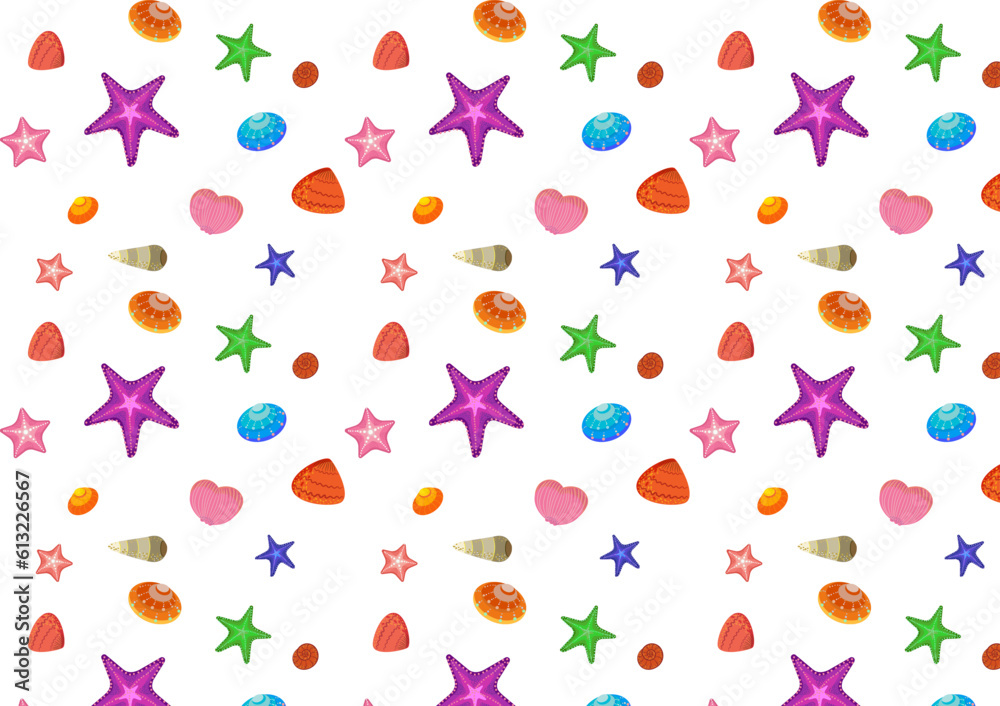 Starfish and shells vector pattern.