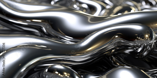 Close-up texture of liquid shiny metal in silver gray color with highlights and shimmers. Liquid metallic texture, wallpaper for web promotion. Generative AI 3d render illustration imitation.