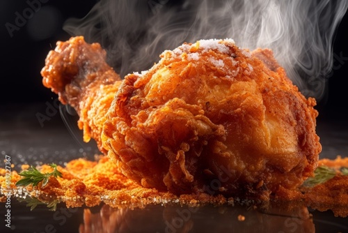 Foto A fried chicken with smoke coming out of it