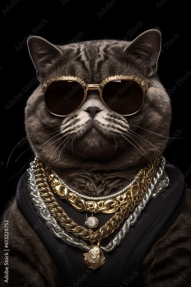 Cat Rapper Boss in Gangsta Style with Gold Chain Cat Rapper Boss in Gangsta Style with Gold Chain