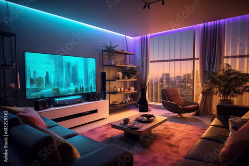 modern living room with LEDS generative ai photo