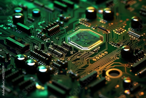 Computer circuit board close-up. Generative AI