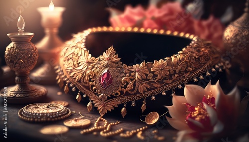 golden indian wedding jewelry wallpaper for a luxurious look generative ai