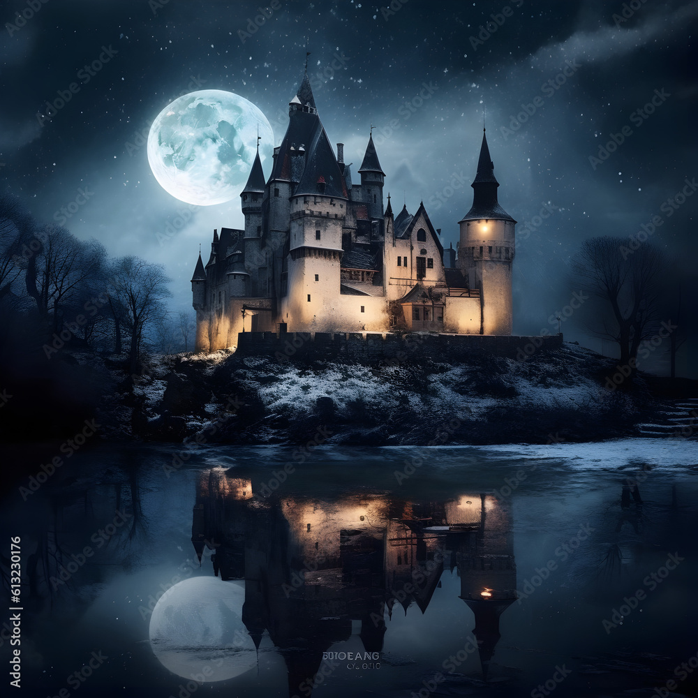 Fenis_Castle_on_moonlight