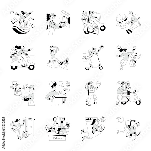 Pack of Food Delivery Drawing Illustrations 

