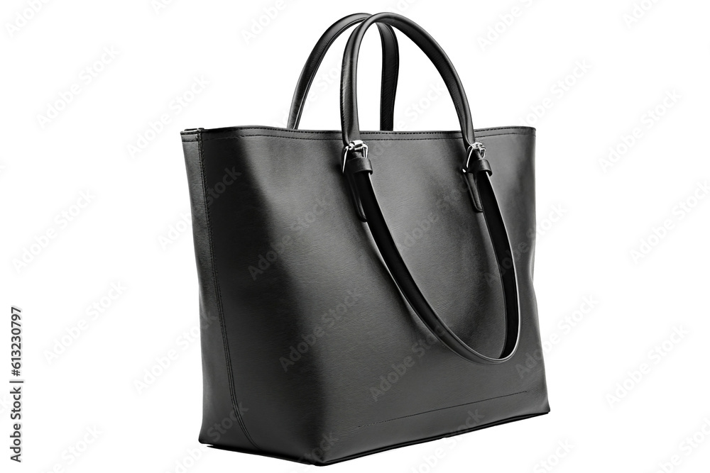 Naklejka premium Black fashion bag for female on transparent background for using as blank mockup design, Generative AI 