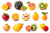 Set of tropical fruits isolated on white background. Ai generative