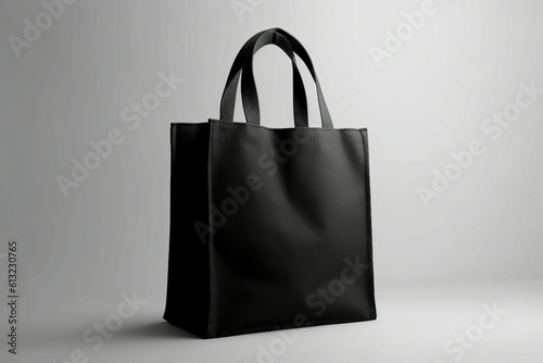 Female fashion, black bag, isolated on grey background, blank mockup design, generative ai