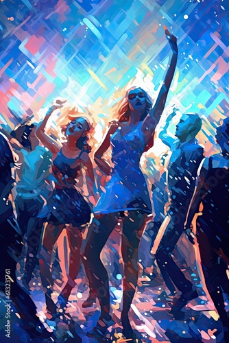 Young Women Raising the Roof at Nightclub Rave: Fun, Entertainment, and Dancing 'Til Dawn. Generative AI