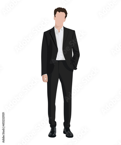 A very stylish man in a business and stylish suit on a white background. Vector illustration in flat style