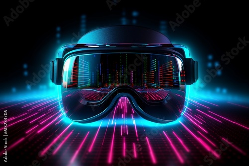 Virtual Reality Goggles Displaying Digital Data Streams: Symbolizing Use of VR Technology in Data Analysis and Business Intelligence generative AI