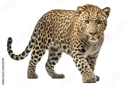 An adult standing leopard isolated (Generative AI, Generativ, KI)