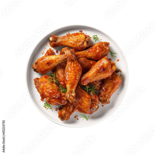 Delicious Plate of Buffalo Wings Isolated on a Transparent Background. Generative AI
