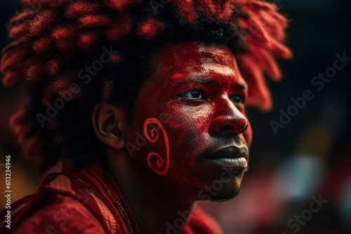 African American man with face painted for cheering team.Generative AI