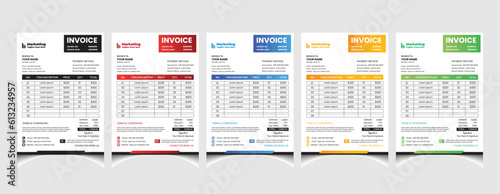 Corporate business colourful invoice template design with a4 size company invoice layout.