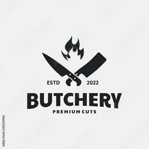 Butcher Knife Vintage Logo Template.