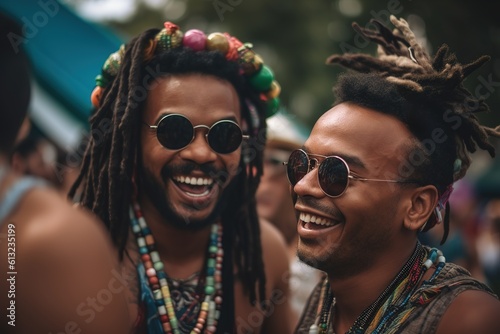 Young men with dreadlocks enjoying party in outdoors. Generative AI