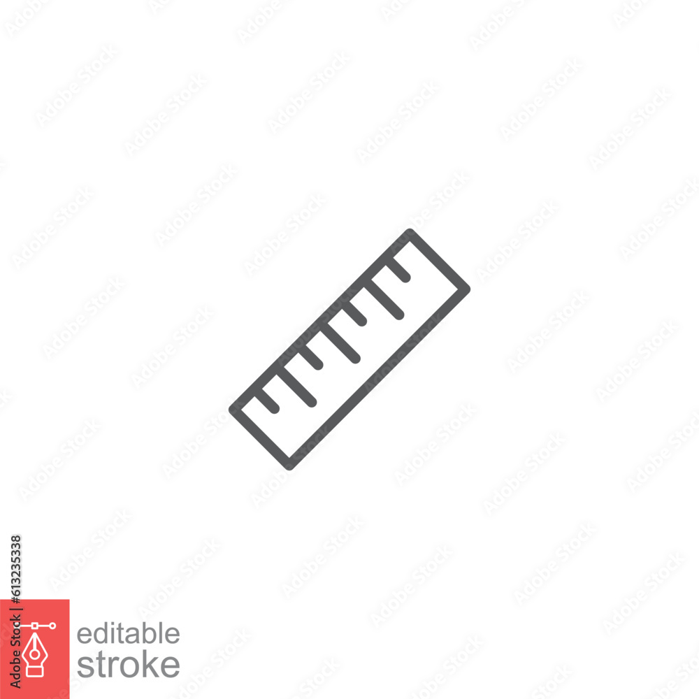 Ruler icon. Simple outline style. Measure size, scale, length, school tool, tape, rule, centimeter concept. Thin line symbol. Vector illustration isolated on white background. Editable stroke EPS 10. Ruler icon. Simple outline style. Measure size, scale, length, school tool, tape, rule, centimeter concept. Thin line symbol. Vector illustration isolated on white background. Editable stroke EPS 10.