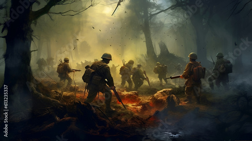 Soldiers on the battle field in world war time 