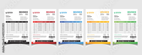 Corporate business colourful invoice template design with a4 size company invoice layout.