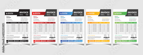 Corporate business colourful invoice template design with a4 size company invoice layout.