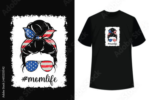 American Flag Mom Life Bleached Mother's 4th Of July Funny T-Shirt
