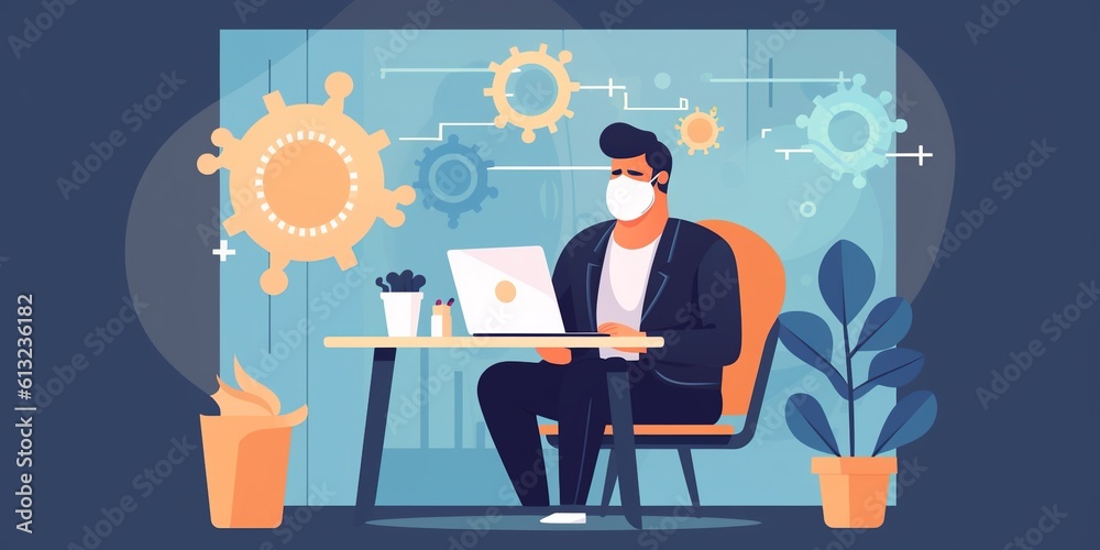 A lawyer working remotely due to the pandemic, illustrating the impact of covid-19 on the practice of law , concept of Virtual law services, created with Generative AI technology A lawyer working remotely due to the pandemic, illustrating the impact of covid-19 on the practice of law , concept of Virtual law services, created with Generative AI technology
