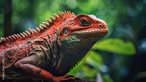 Big Chamaleon's Wild Nature: Close-up Photography of a Reptile in the Jungle: Generative AI
