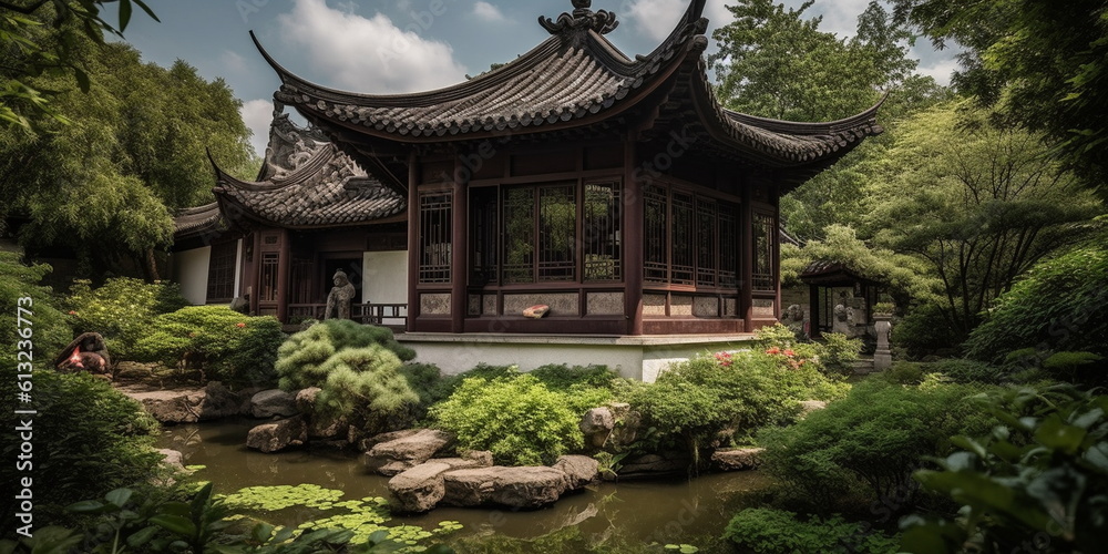 A typical ancient Chinese garden consists of many elem_002, Generative AI, Generative, AI A typical ancient Chinese garden consists of many elem_002, Generative AI, Generative, AI