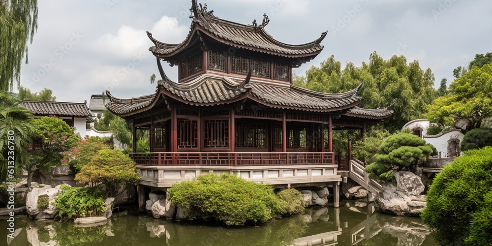 A typical ancient Chinese garden consists of many elem_001, Generative AI, Generative, AI A typical ancient Chinese garden consists of many elem_001, Generative AI, Generative, AI
