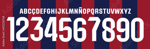 font vector team 2023 - 2024 kit sport style font. football style font with lines. messi. Barcelona font. sports style letters and numbers for soccer team