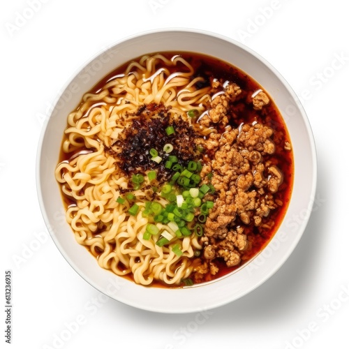 Nagoya Taiwan Ramen Spicy minced pork and soy isolated on white background. Generative AI